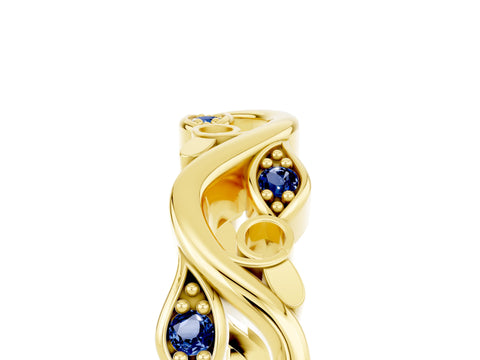 Yellow gold Marquise Blue Sapphire Vine Eternity Band with Bezel Setting_11