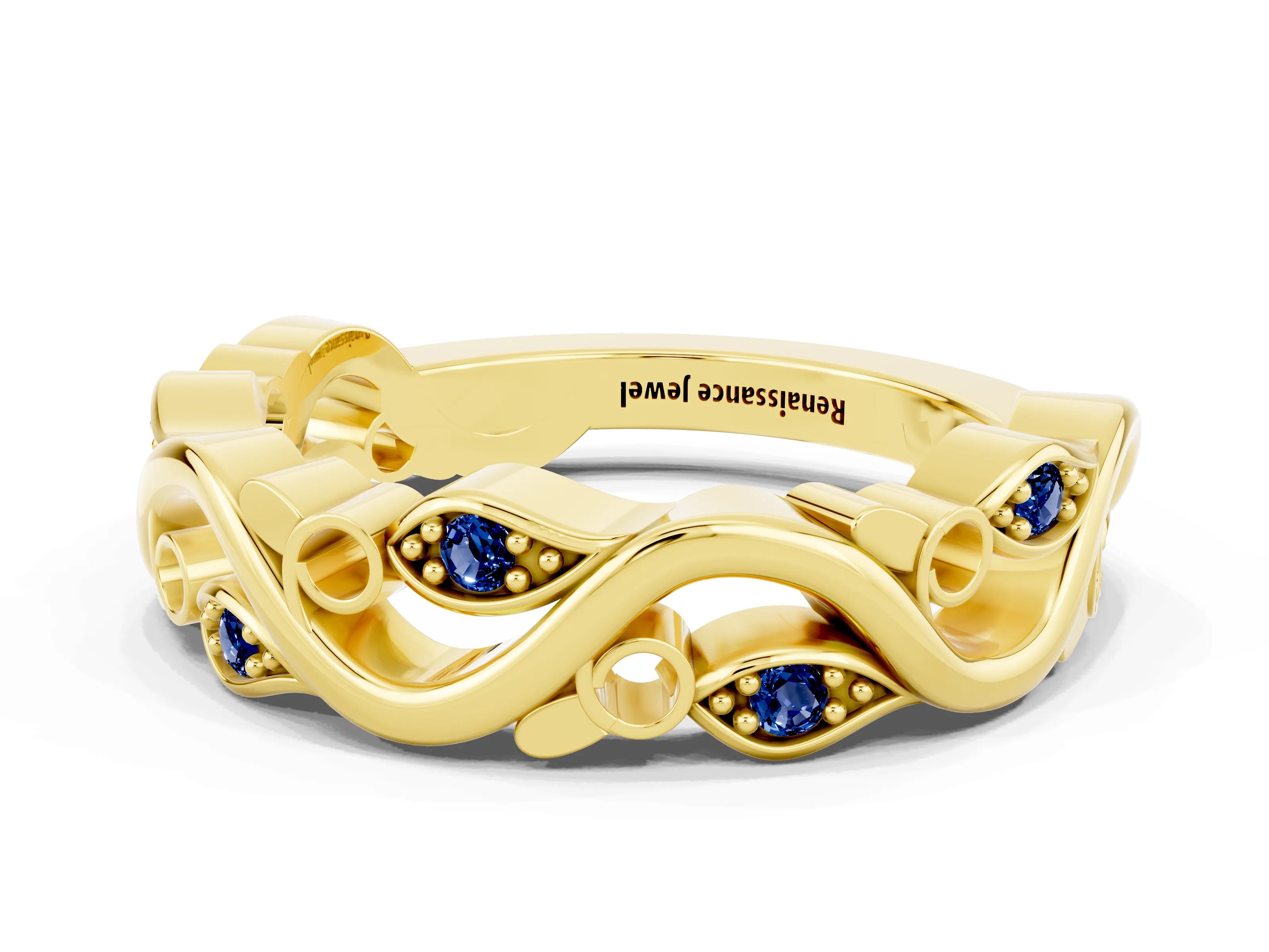 Yellow gold Marquise Blue Sapphire Vine Eternity Band with Bezel Setting_6
