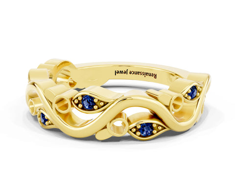 Yellow gold Marquise Blue Sapphire Vine Eternity Band with Bezel Setting_6
