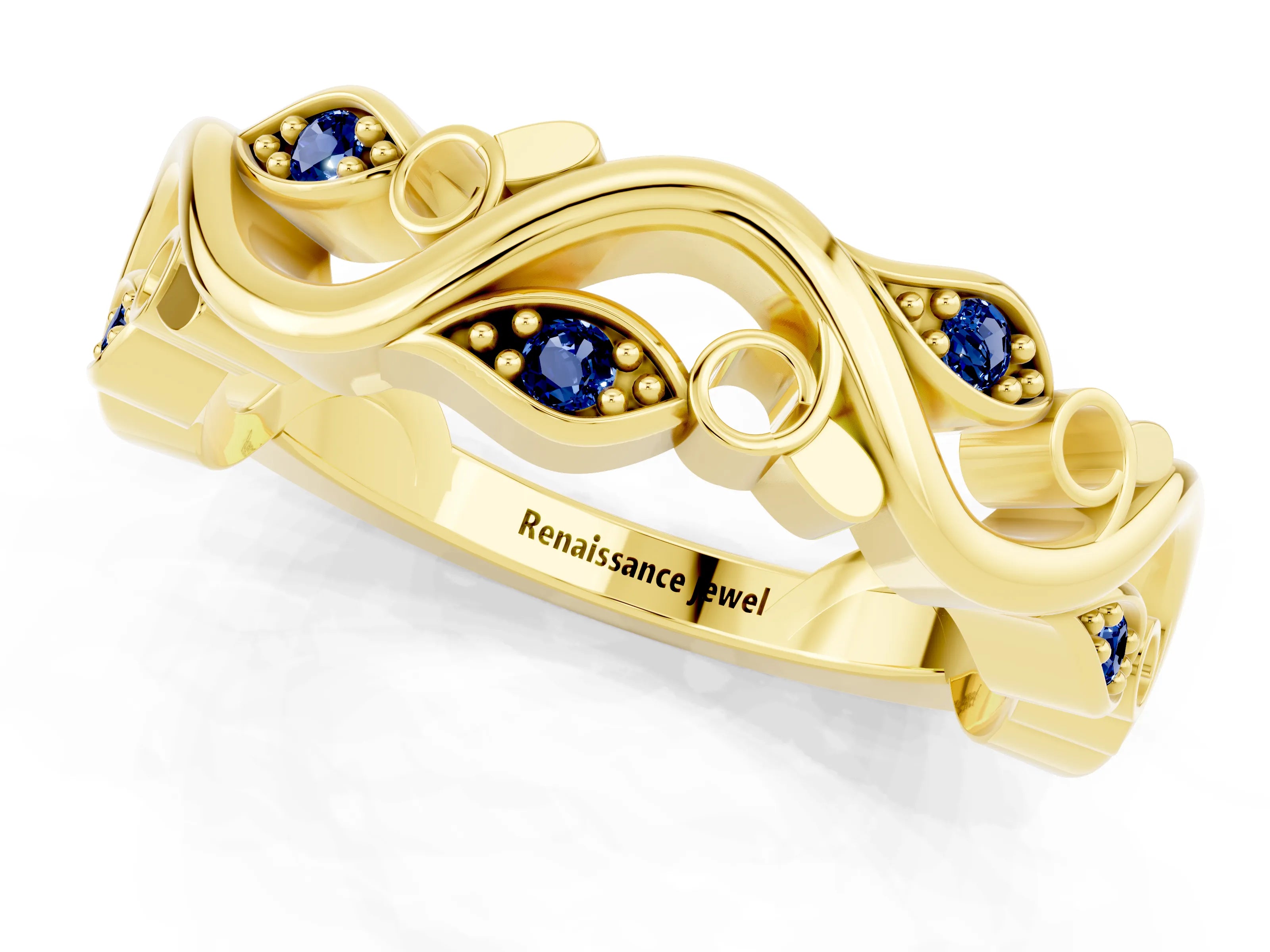 Yellow gold Marquise Blue Sapphire Vine Eternity Band with Bezel Setting_7