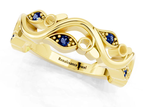 Yellow gold Marquise Blue Sapphire Vine Eternity Band with Bezel Setting_7