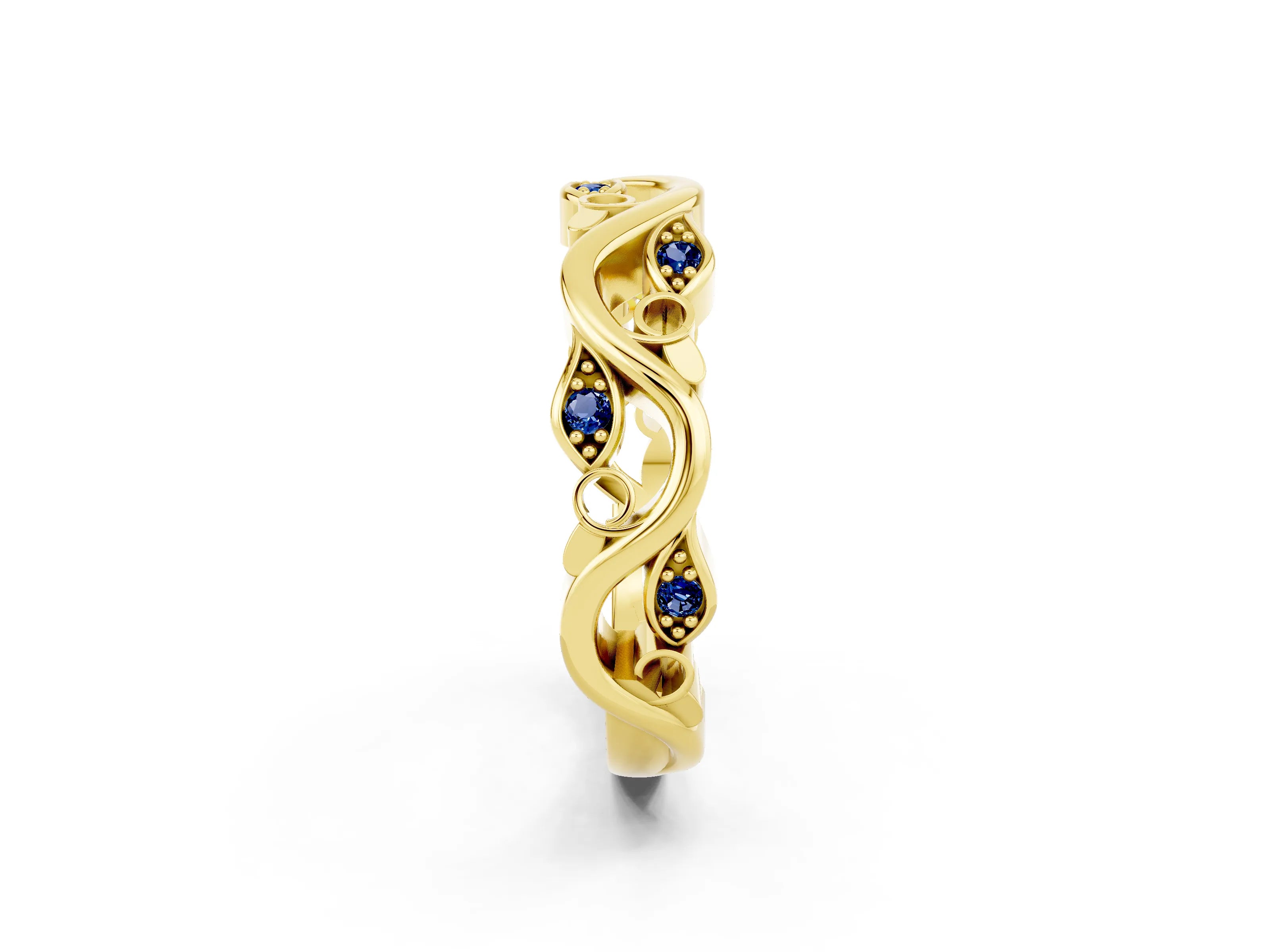 Yellow gold Marquise Blue Sapphire Vine Eternity Band with Bezel Setting_8