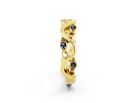 Yellow gold Marquise Blue Sapphire Vine Eternity Band with Bezel Setting_8