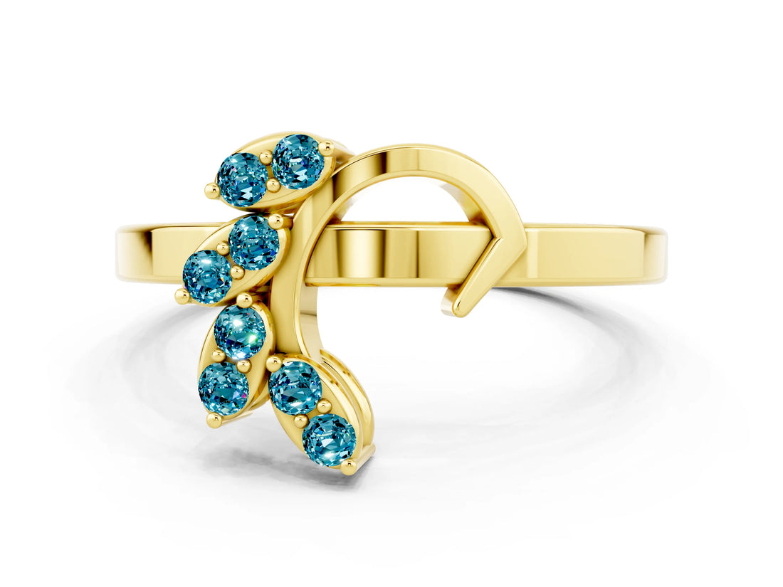 Yellow gold Marquise Blue Topaz Cluster Bypass Ring with Prong Setting_6