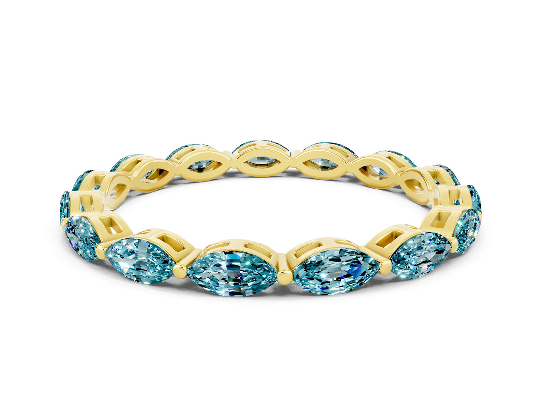 Yellow gold Marquise Blue Topaz Eternity Band with U-Prong Setting_12