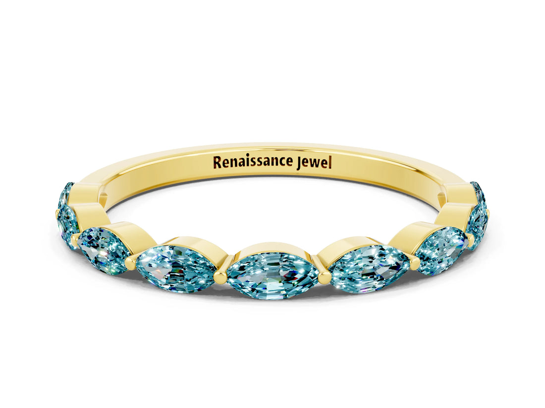 Yellow gold Marquise Blue Topaz Prong Set Half-Eternity Band_6