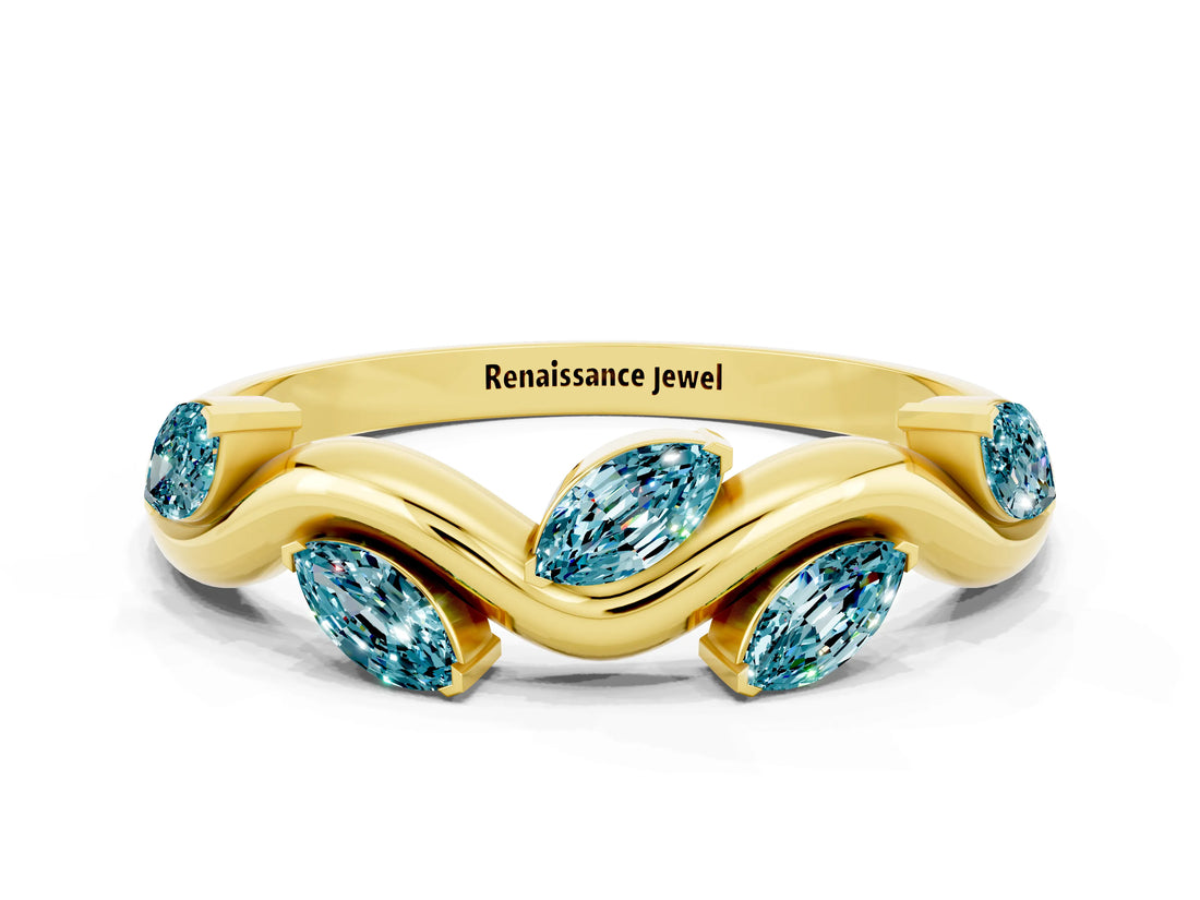 Yellow gold Marquise Blue Topaz Twisted Band with Prong Setting_6