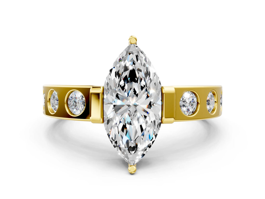 Yellow gold Marquise Brilliant Channel-Set Diamond Ring with Bezel Prong Setting_6