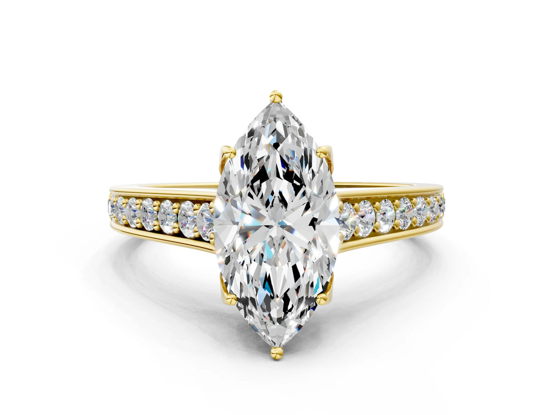 Yellow gold Marquise Brilliant Cut Diamond Engagement Ring with Pavé Band and Four-Prong Setting_62
