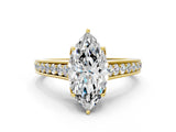 Yellow gold Marquise Brilliant Cut Diamond Engagement Ring with Pavé Band and Four-Prong Setting_62