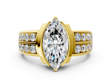 Yellow gold Marquise Brilliant Diamond Channel Set Wide Band Ring with Bezel Setting_20