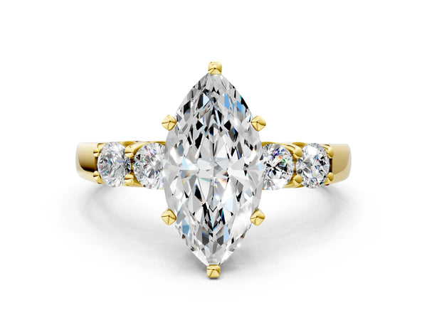 Yellow gold Marquise Brilliant Diamond Five-Stone Engagement Ring with Prong Setting on a Classic Band