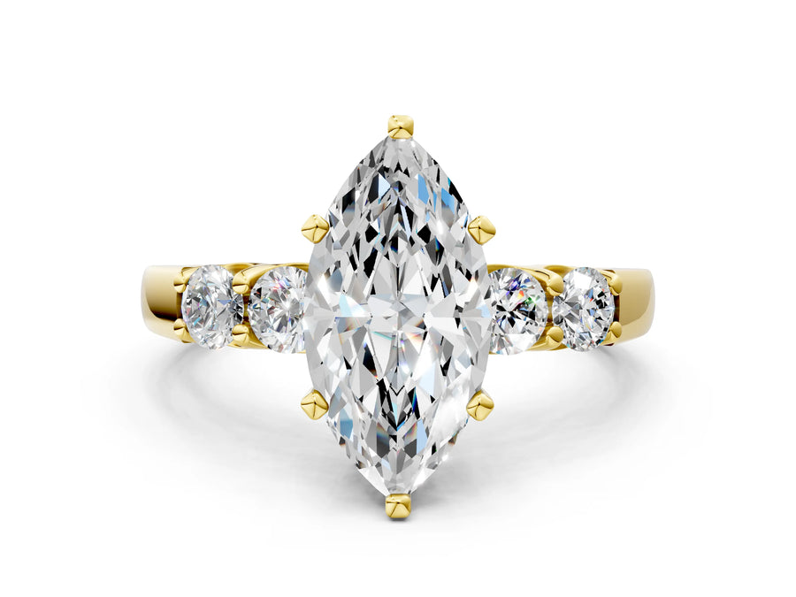 Yellow gold Marquise Brilliant Diamond Five-Stone Engagement Ring with Prong Setting on a Classic Band
