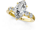 10K Yellow Gold 1.65 Carat E VS1 Marquise Brilliant Diamond Five-Stone Engagement Ring with Prong Setting on a Classic Band