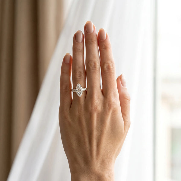 Yellow gold Marquise Brilliant Diamond Five-Stone Engagement Ring with Prong Setting on a Classic Band