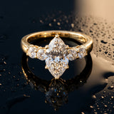 Yellow gold Marquise Brilliant Diamond Five-Stone Engagement Ring with Prong Setting on a Classic Band_31
