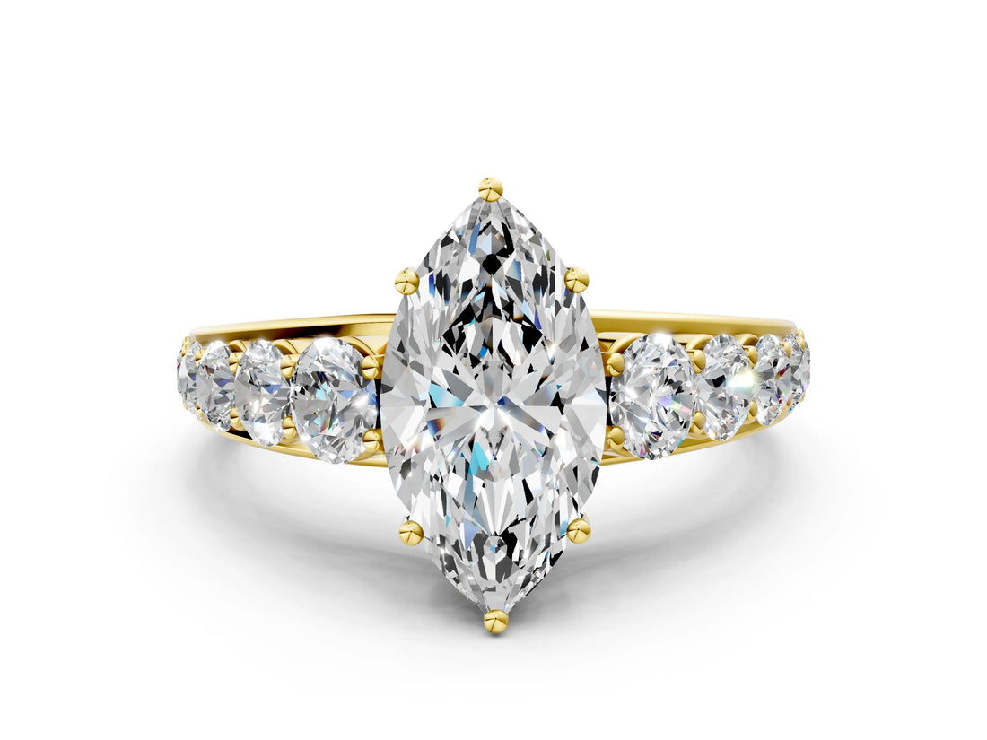 Yellow gold Marquise Brilliant Diamond Pavé Band with Six-Prong Setting_3
