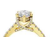 Yellow gold Marquise Brilliant Diamond Solitaire with Pavé Band and Four-Prong Setting 4