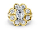 Yellow gold Marquise Brilliant Flower Halo Diamond Split Shank Ring_63