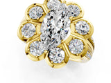 Yellow gold Marquise Brilliant Flower Halo Diamond Split Shank Ring_64