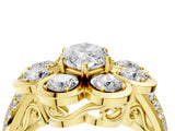 Yellow gold Marquise Brilliant Flower Halo Diamond Split Shank Ring_67