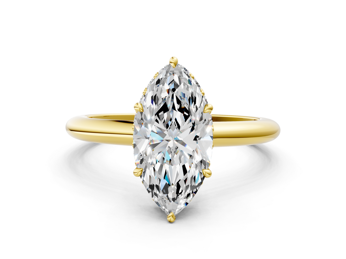 Yellow gold Marquise Brilliant Solitaire Engagement Ring with Six-Prong Setting and Classic Band_20