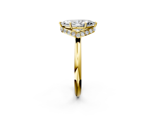 Yellow Gold Marquise Hidden Halo Solitaire Engagement Ring Setting with Slim Plain Band