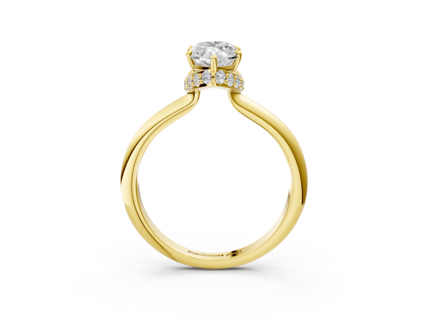 Yellow Gold Marquise Hidden Halo Solitaire Engagement Ring Setting with Slim Plain Band