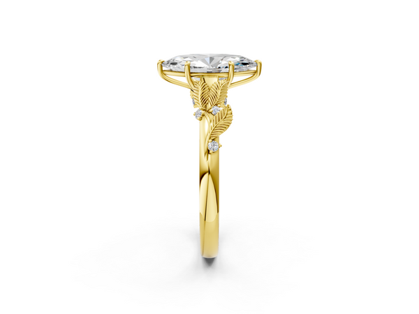 Yellow Gold Marquise Leaf Motif Solitaire Engagement Ring Setting with Accented Shoulders