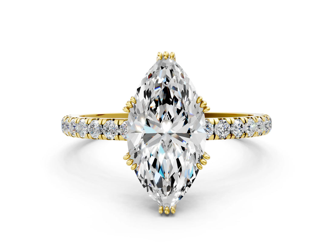 Yellow gold Marquise Brilliant Solitaire with Pavé Band and Claw Prong Setting_7