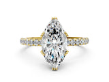 Yellow gold Marquise Brilliant Solitaire with Pavé Band and Claw Prong Setting_7