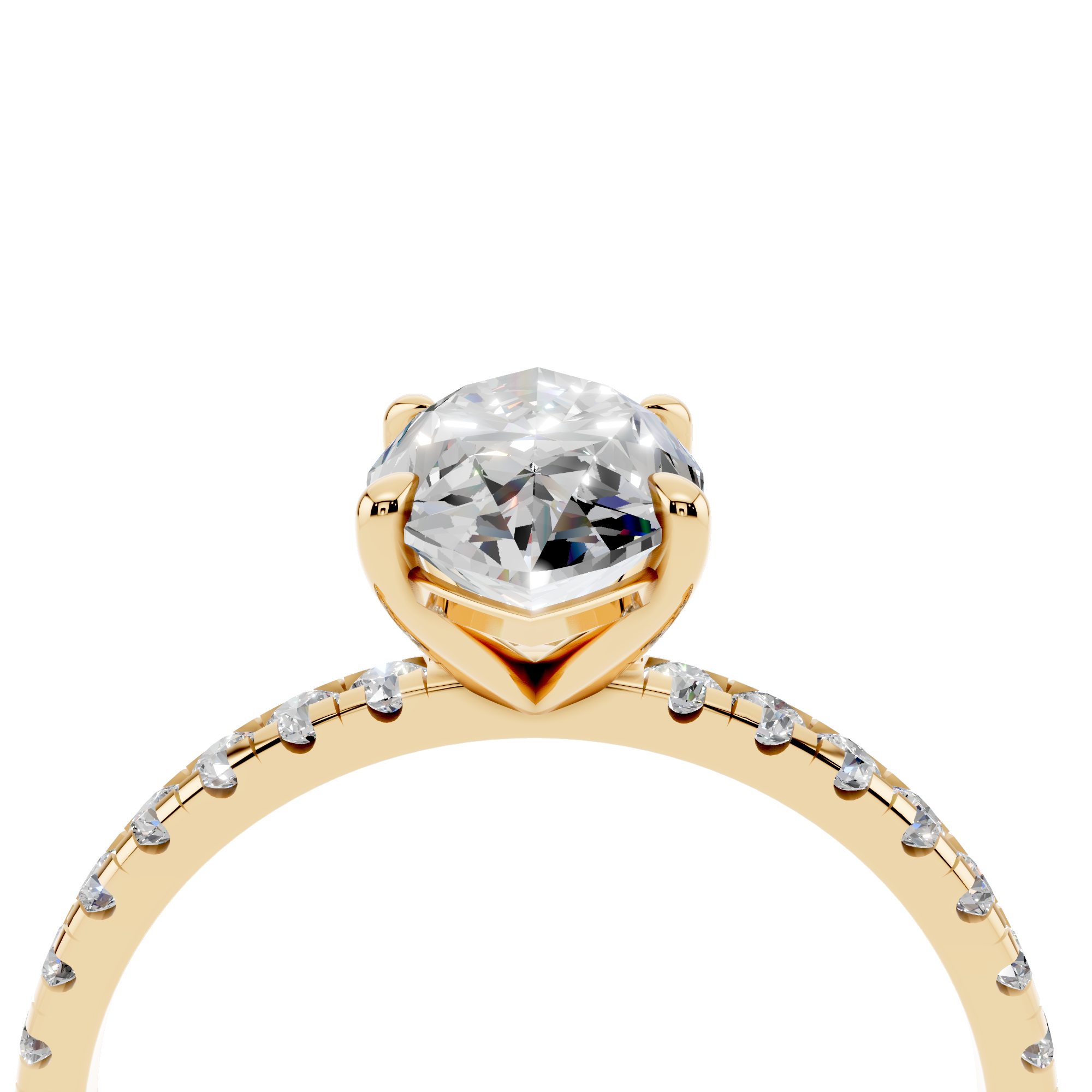 Yellow gold Marquise Brilliant Solitaire with Pavé Band and Four-Prong Setting_10