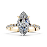10K Yellow Gold 2.00 Carat E VS1 Round Diamond Brilliant Solitaire Ring with Pavé Band and Four-Prong Setting