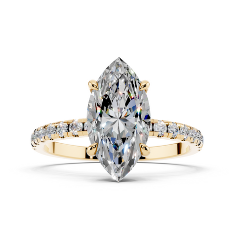 Yellow gold Marquise Brilliant Solitaire with Pavé Band and Four-Prong Setting_22