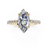 10K Yellow Gold 2.00 Carat E VS1 Round Diamond Brilliant Solitaire Ring with Pavé Band and Four-Prong Setting