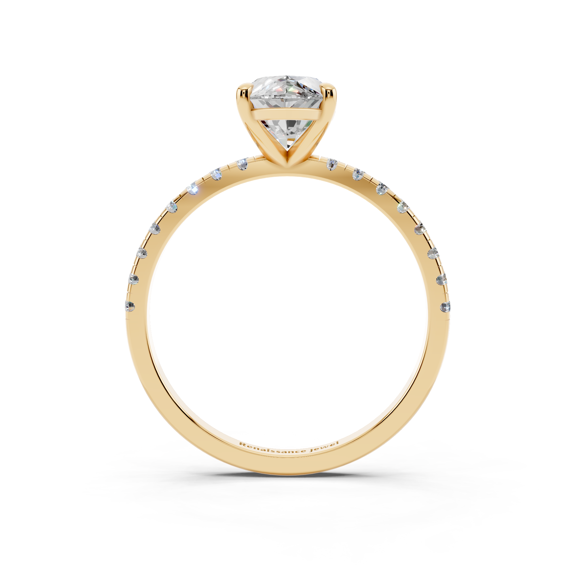 Yellow gold Marquise Brilliant Solitaire with Pavé Band and Four-Prong Setting_7