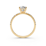 10K Yellow Gold 2.00 Carat E VS1 Round Diamond Brilliant Solitaire Ring with Pavé Band and Four-Prong Setting