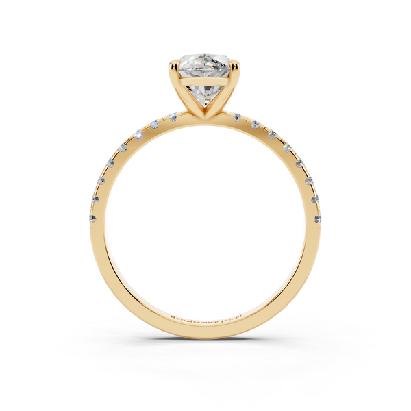 10K Yellow Gold 2.00 Carat E VS1 Round Diamond Brilliant Solitaire Ring with Pavé Band and Four-Prong Setting