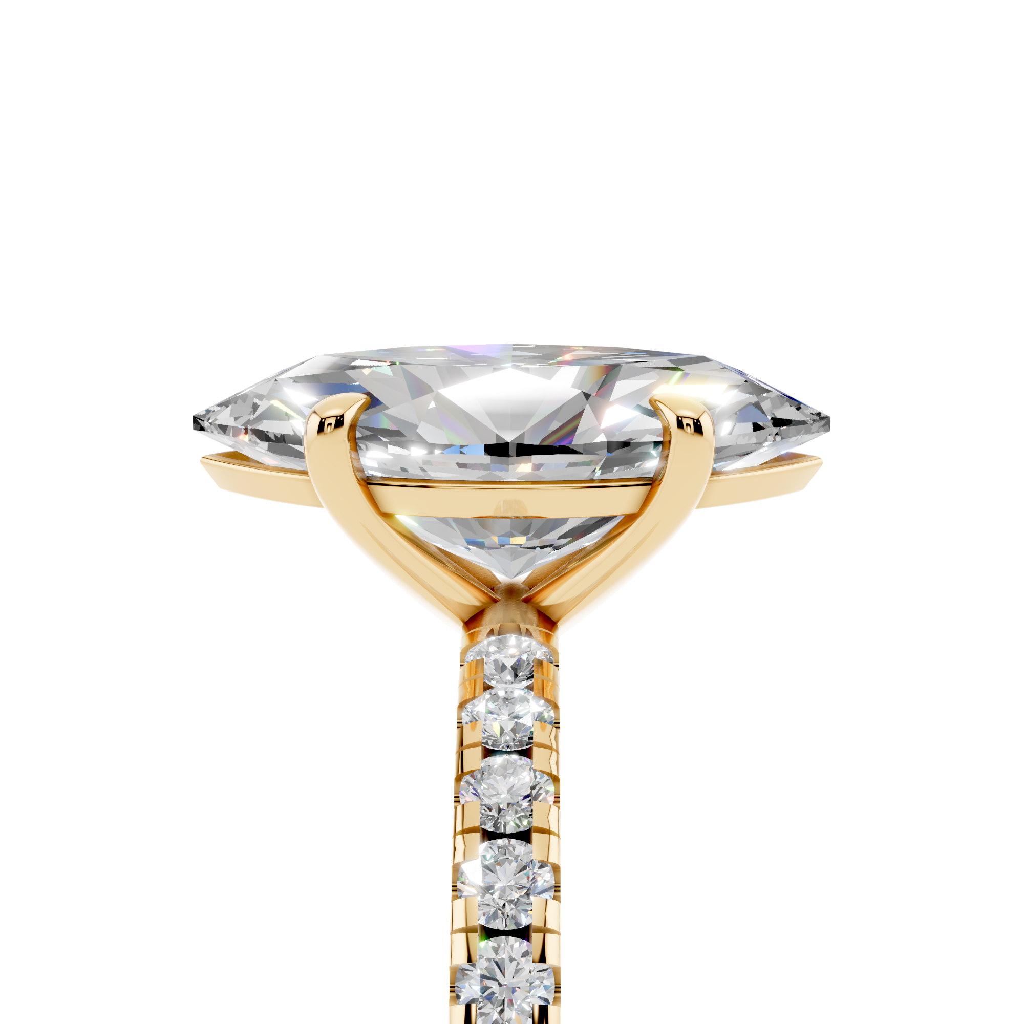 Yellow gold Marquise Brilliant Solitaire with Pavé Band and Four-Prong Setting_9