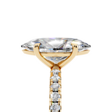 10K Yellow Gold 2.00 Carat E VS1 Round Diamond Brilliant Solitaire Ring with Pavé Band and Four-Prong Setting