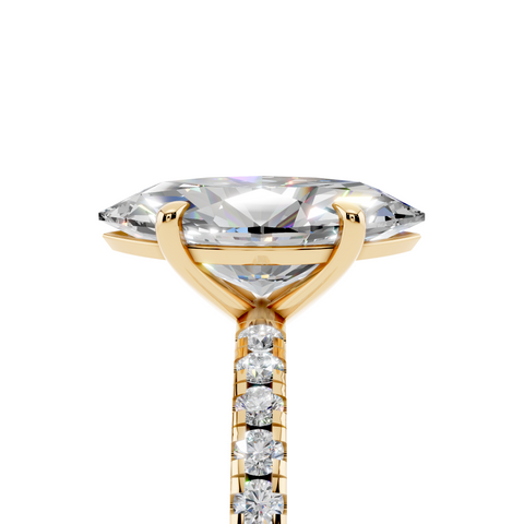 Yellow gold Marquise Brilliant Solitaire with Pavé Band and Four-Prong Setting_9