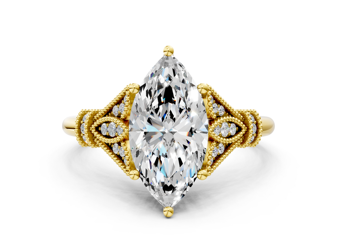 Yellow gold Marquise Brilliant Solitaire with Pave Band and Four-Prong Setting_20