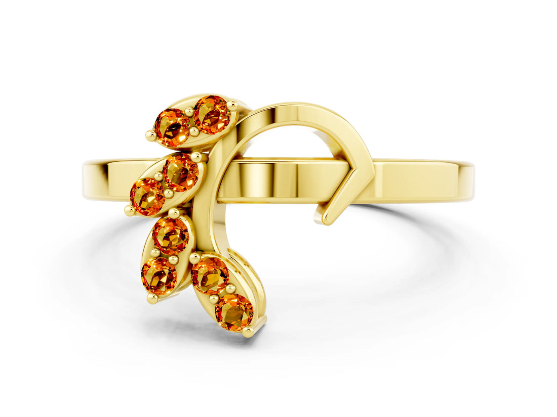 Yellow gold Marquise Citrine Cluster Bypass Ring with Prong Setting_6