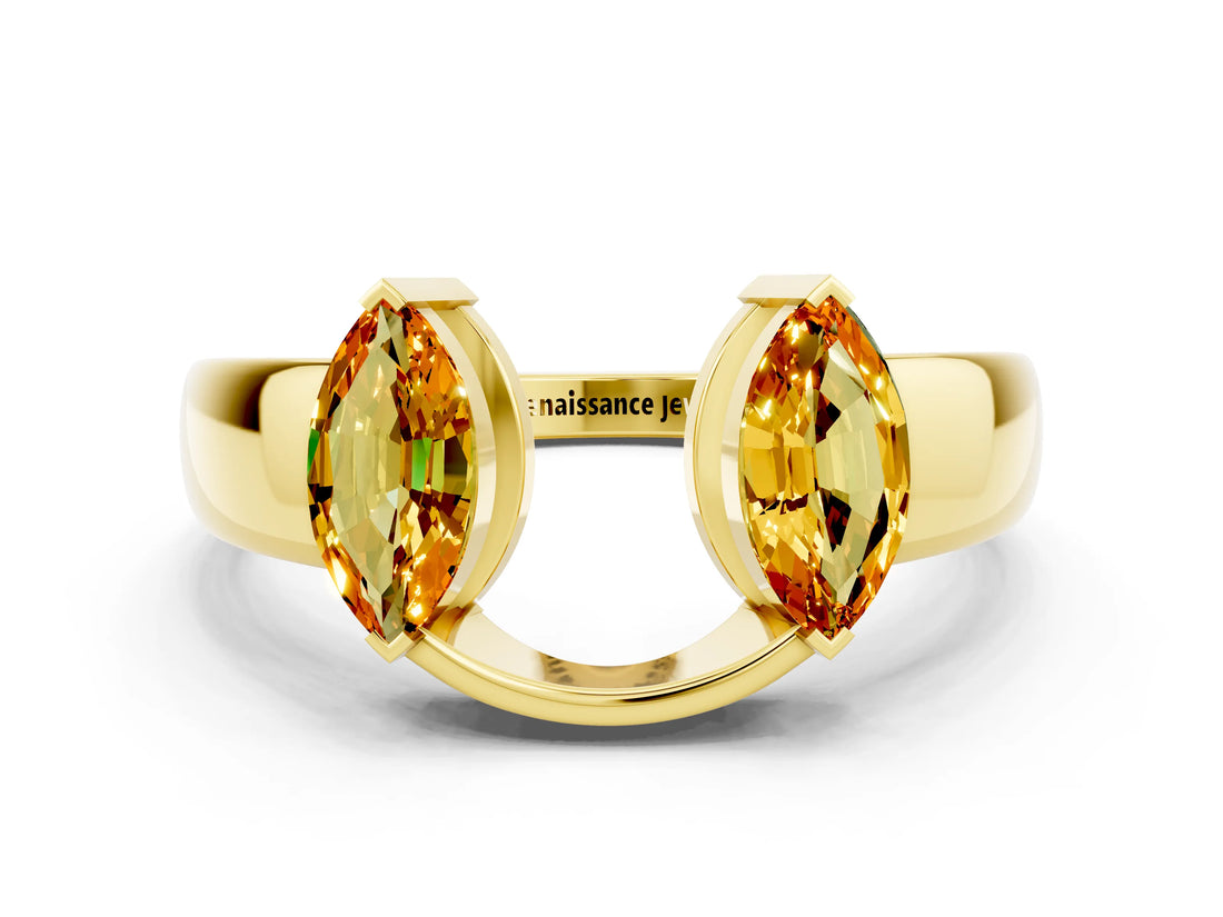 Yellow gold Marquise Citrine Open Band Ring with Tension Setting_6