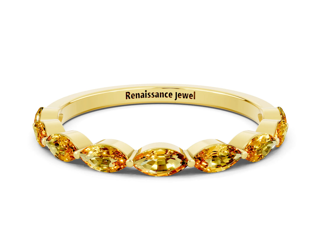 Yellow gold Marquise Citrine Prong Set Half-Eternity Band_6
