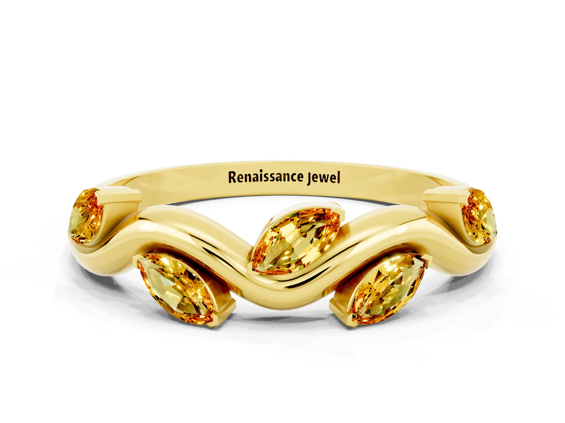 Yellow gold Marquise Citrine Twisted Band with Prong Setting_6