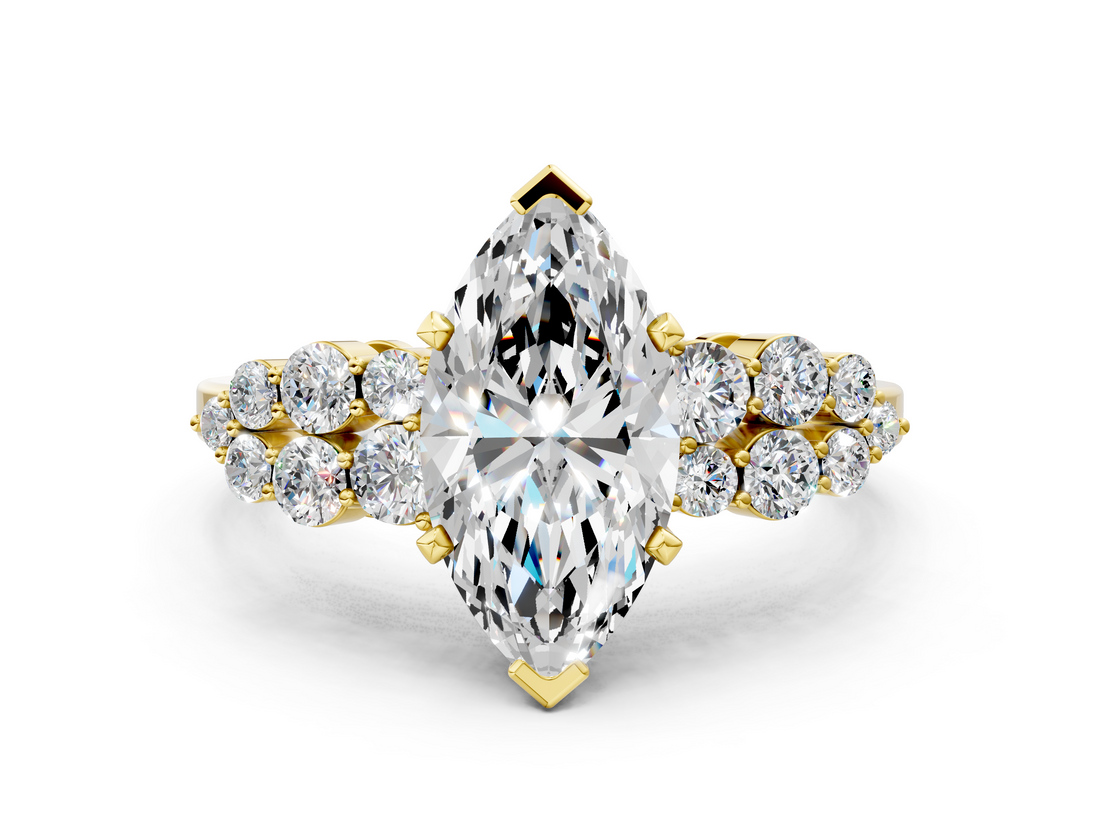 Yellow gold Marquise Cluster Diamond Engagement Ring with Pavé Band and Four-Prong Setting_54