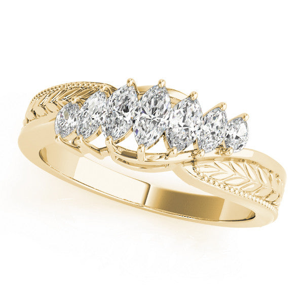 Yellow gold Marquise Cluster Diamond Leaf Band with Shared Prong Setting
