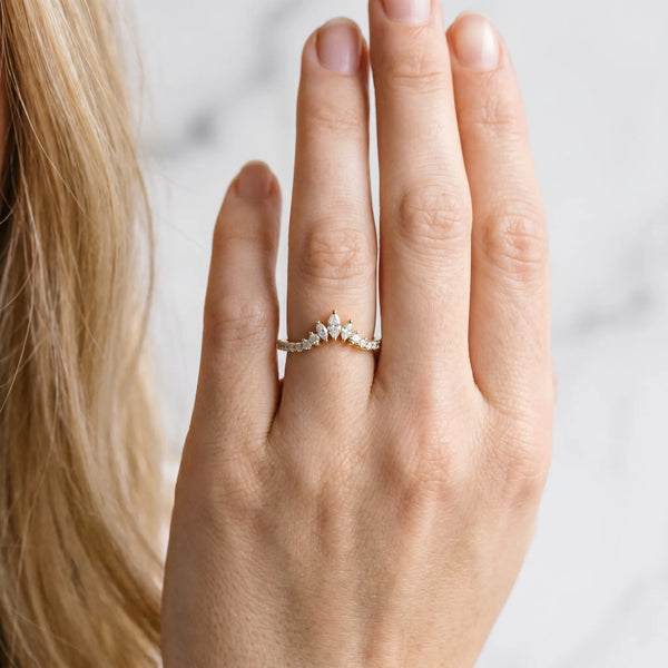 Yellow gold Marquise Cluster Diamond Pavé Band with Prong Setting