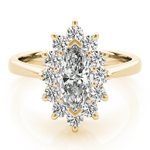 Yellow gold Marquise Cluster Halo Diamond Ring with Solitaire Band and Prong Setting 1